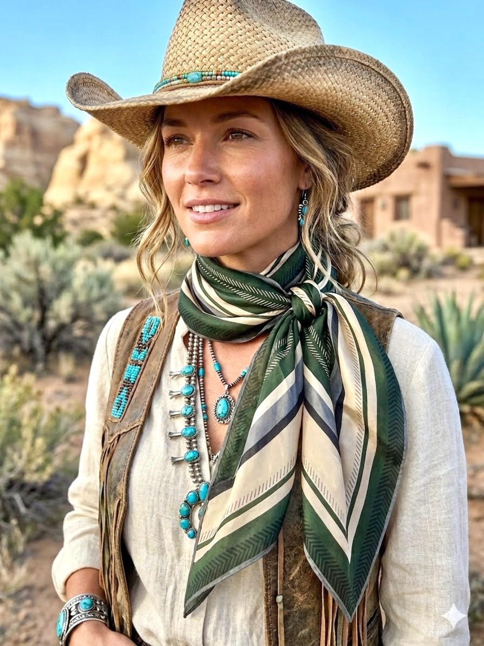🌙Anne Klein Silk Boho scarf/wrap w southwestern country vibe